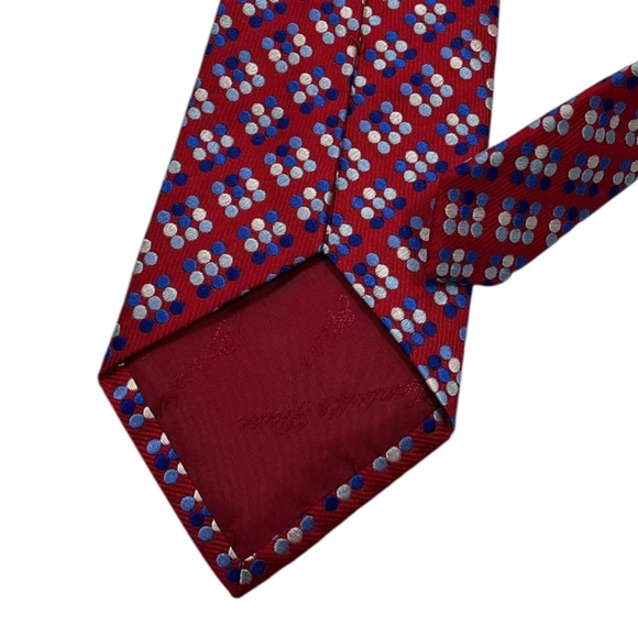 TURNBULL & ASSER Red/Blue Geometric Silk LUXURY Tie HANDMADE ENGLAND - Picture 4 of 4